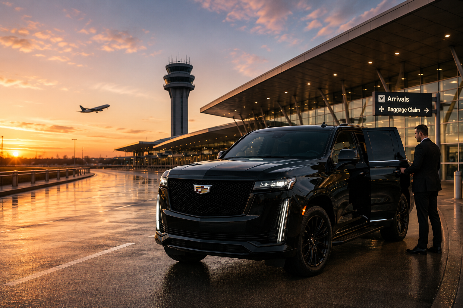 Chauffeur opening the door for a client at MSP Airport arrivals